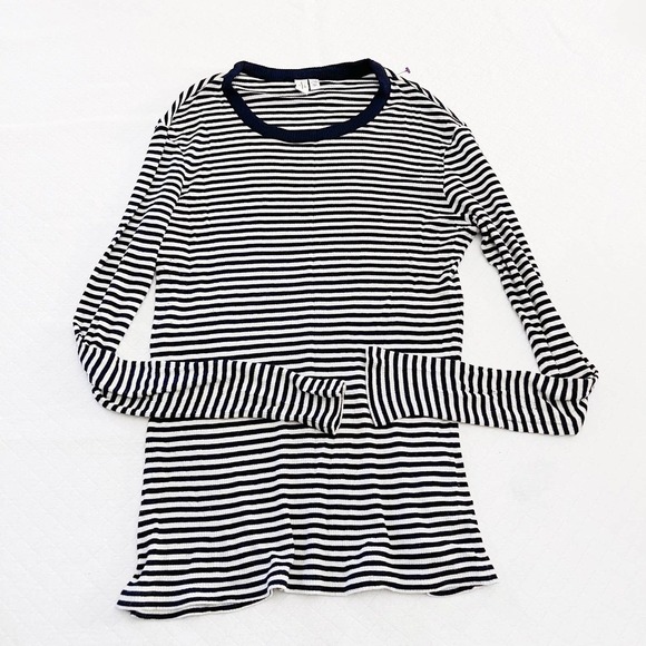 & Other Stories Navy Striped Long Sleeve Crew Neck Top SZ8 - Picture 2 of 3